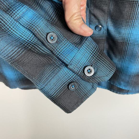 Dixxon Pacifica Flannel Shirt Women's 2XL XXL Blue Plaid Pearl Snap Western NWOT - Picture 7 of 13